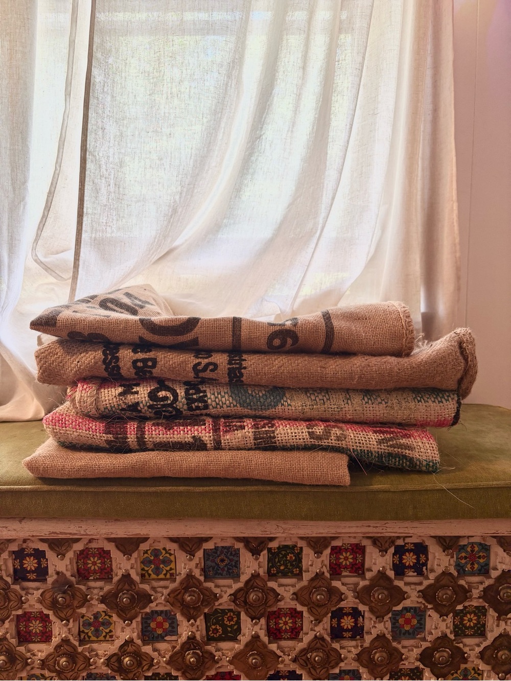 Set of five burlap sacks